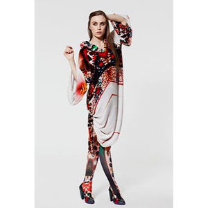KRON by KRONKRON 100% Silk DIGITAL PRINT LAGENLOOK DRESS SZ SMALL